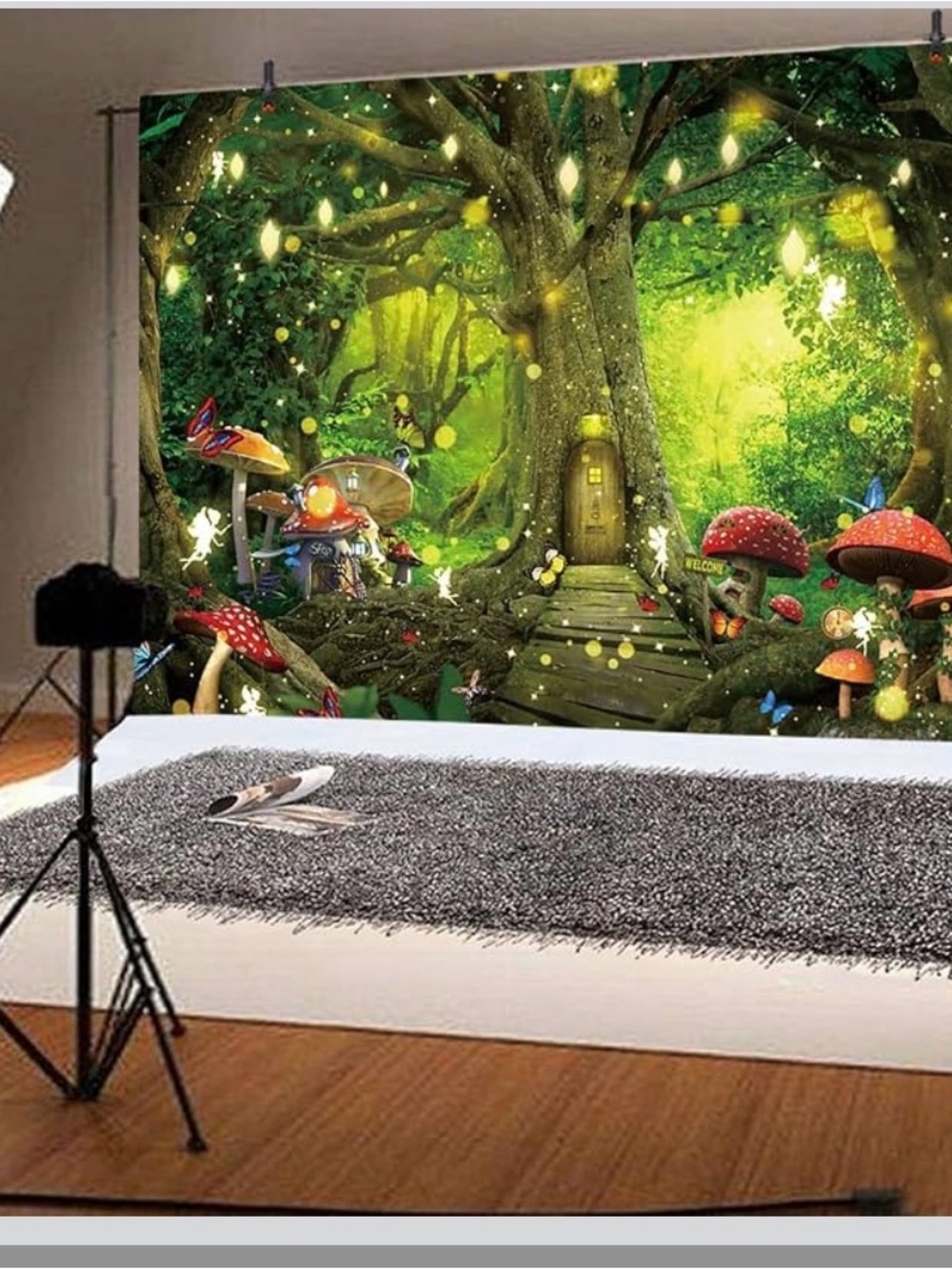 Enchanted Forest Mushroom Wall Art - Green Fantasy Print NWT